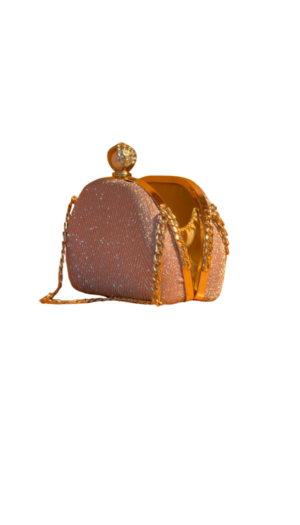Women's shimmery rose gold clutch